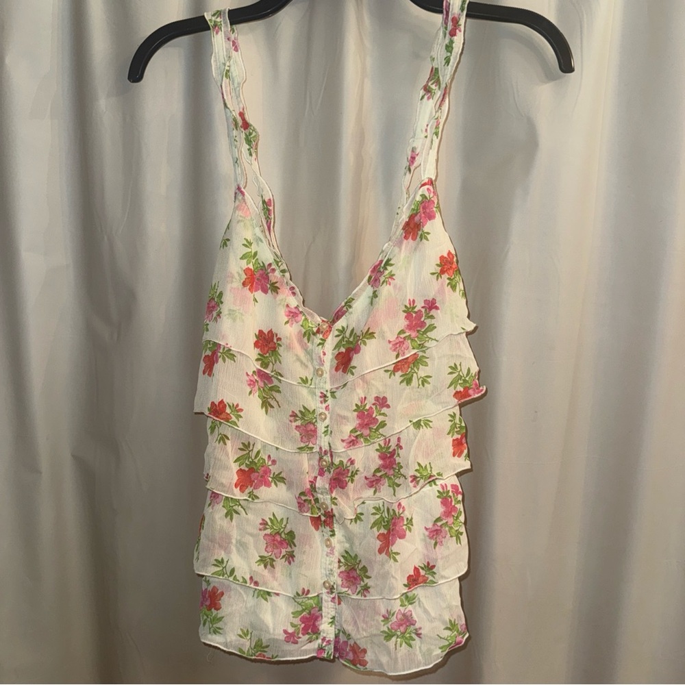 Hollister White Floral Ruffle Camisole